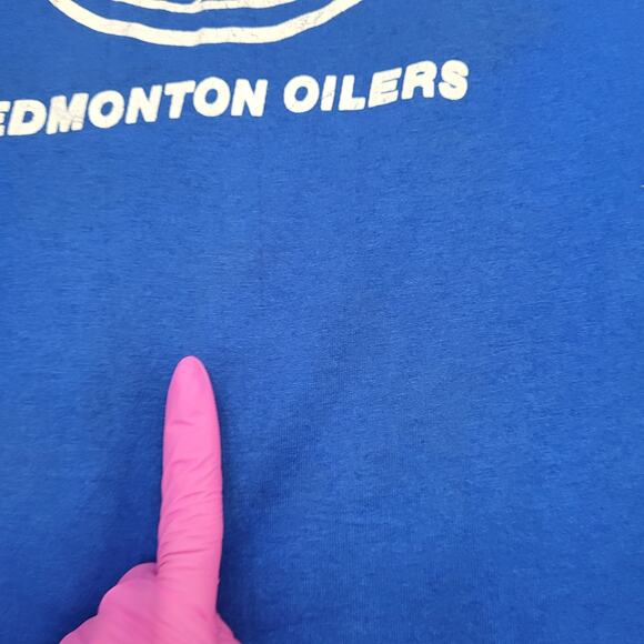 Vintage 90s Edmonton-Oilers Shirt XS/S 17x24 Blue - Picture 5 of 14